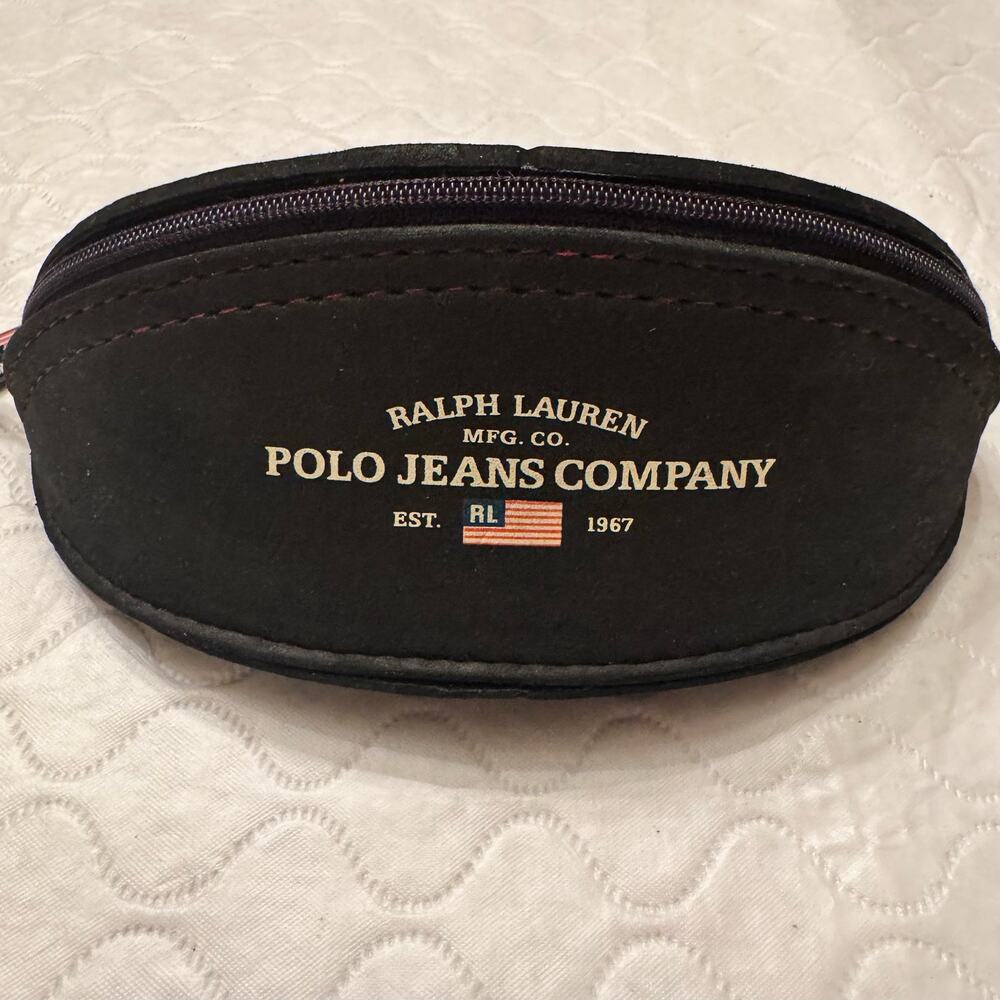 VTG Ralph Lauren Polo Jeans Company Faux Suede Sunglasses Zip Case Preppy Flag